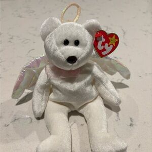 Ty Halo Bear with White Fur and Iridescent Wings